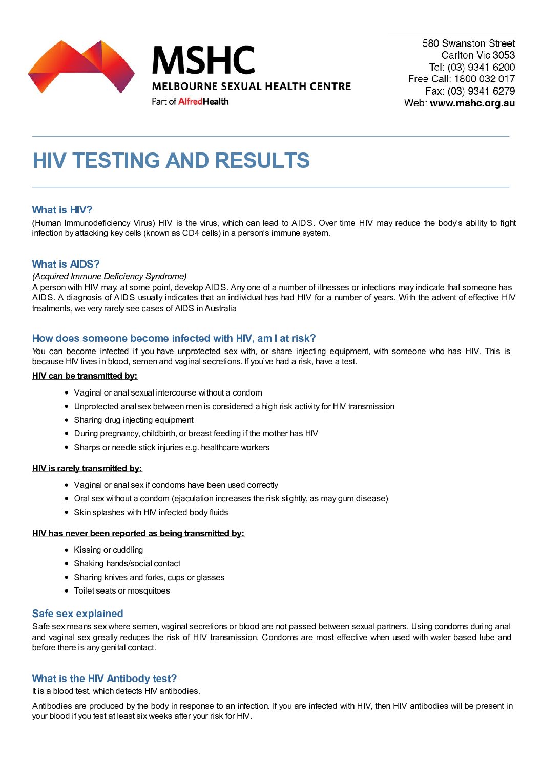 HIV MSHC factsheet What s Going On Down There